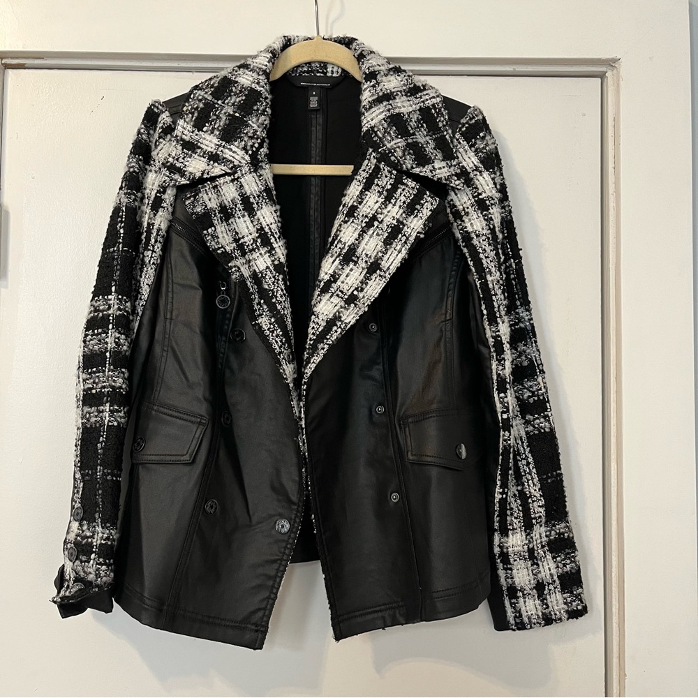 White House Black Market Tweed Pieced Coated Moto Jacket blazer 8 - Picture 2 of 11